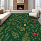 Festive Green Frond With Red Berry Pattern Rug