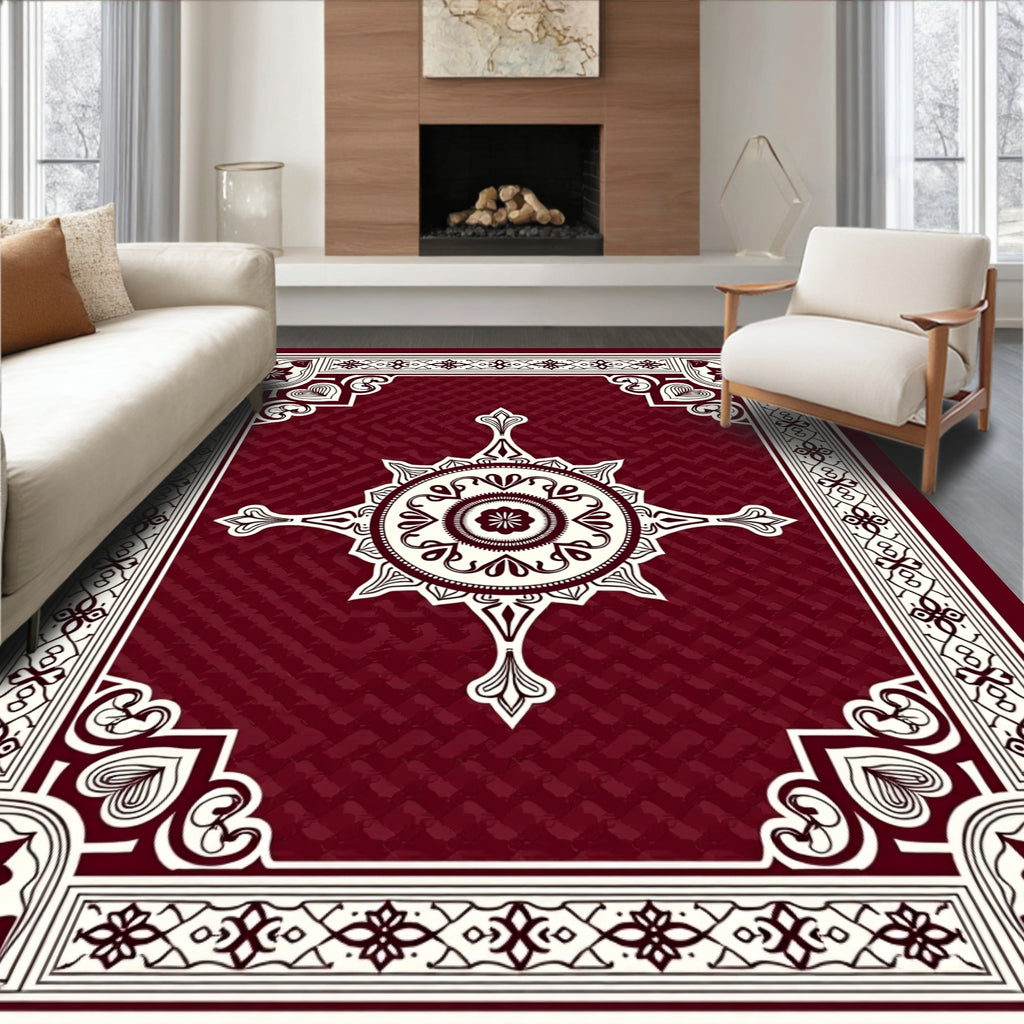 Ornate Mandala Geometric Border Rug