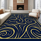 Abstract Swirls Blue Gold Design Rug