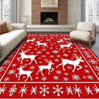Red Reindeer Snowflake Folk Art Rug