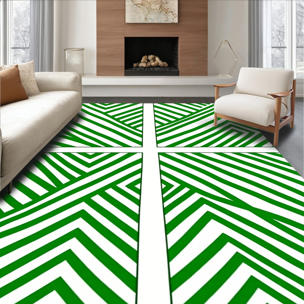 Green And White Abstract Geometric Design Rug