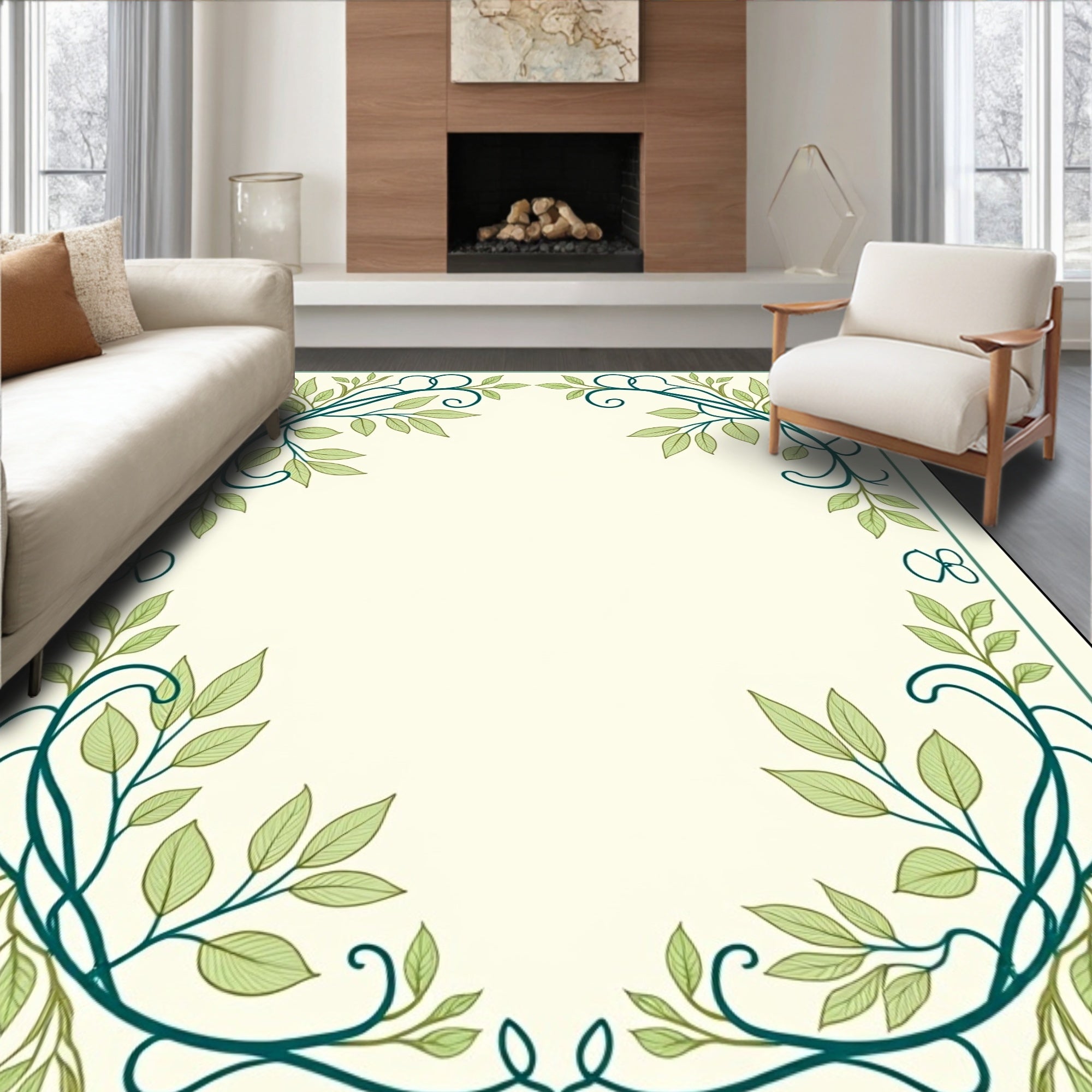 Nature Inspired Emerald Vine Design Rug