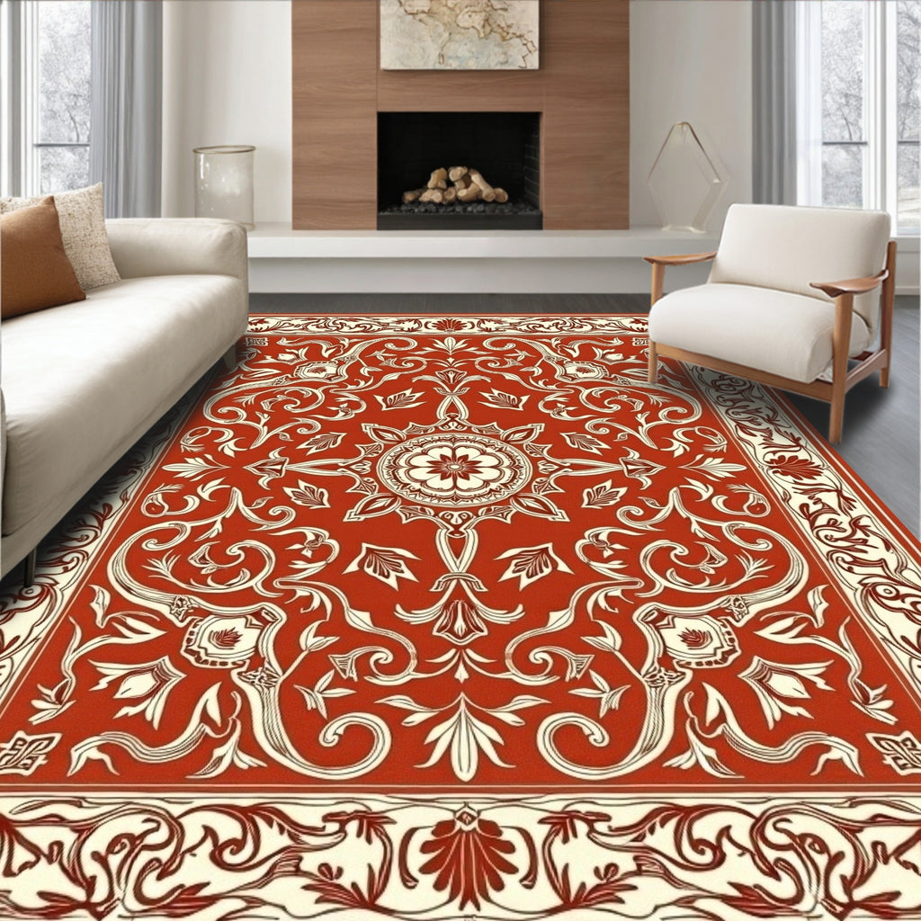 Classical Floral Swirl Border Rug