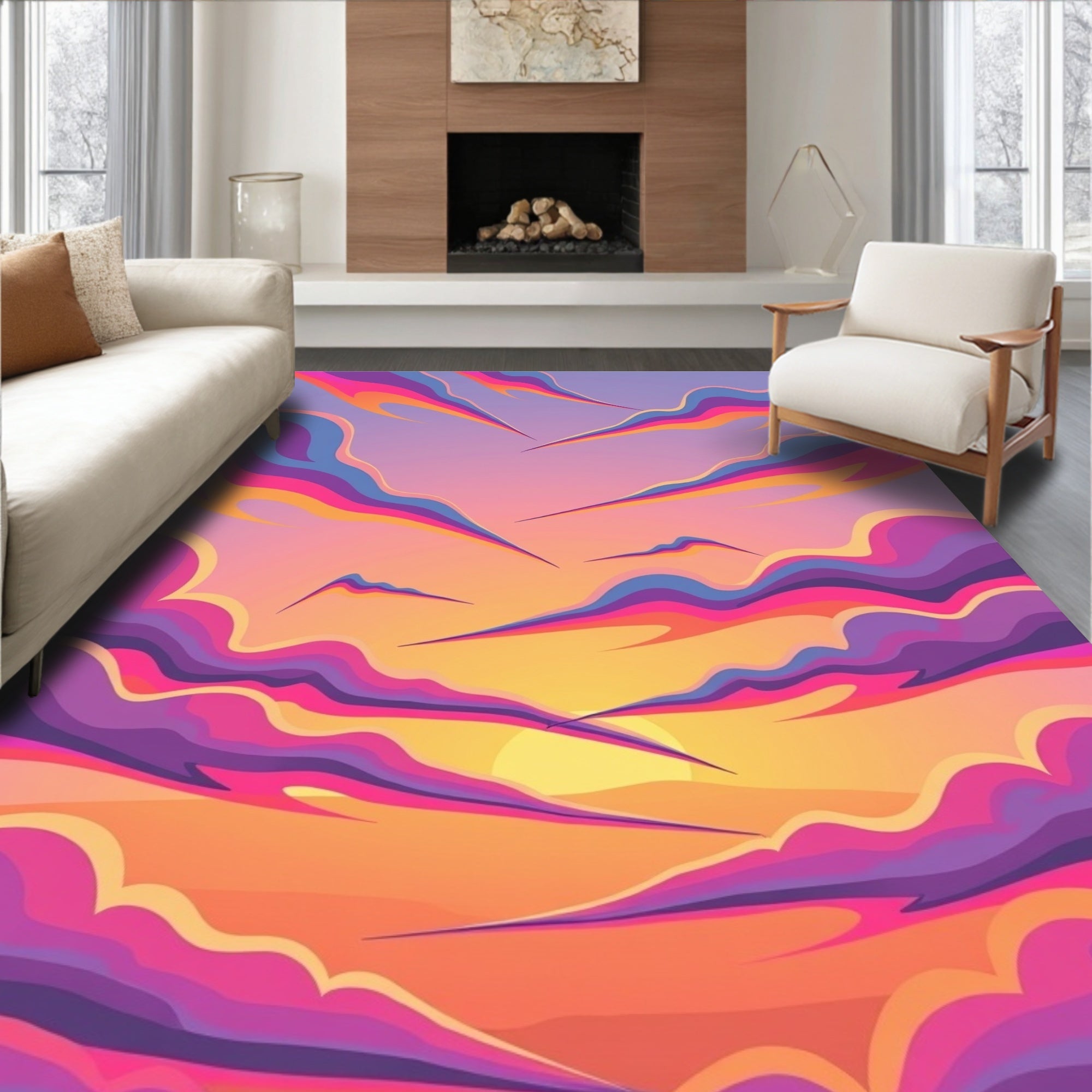 Vibrant Swirling Cloud Sunset Rug
