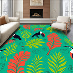 Tropical Toucan Leaf Pattern Design Rug