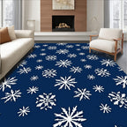White Snowflakes Patterned Blue Rug
