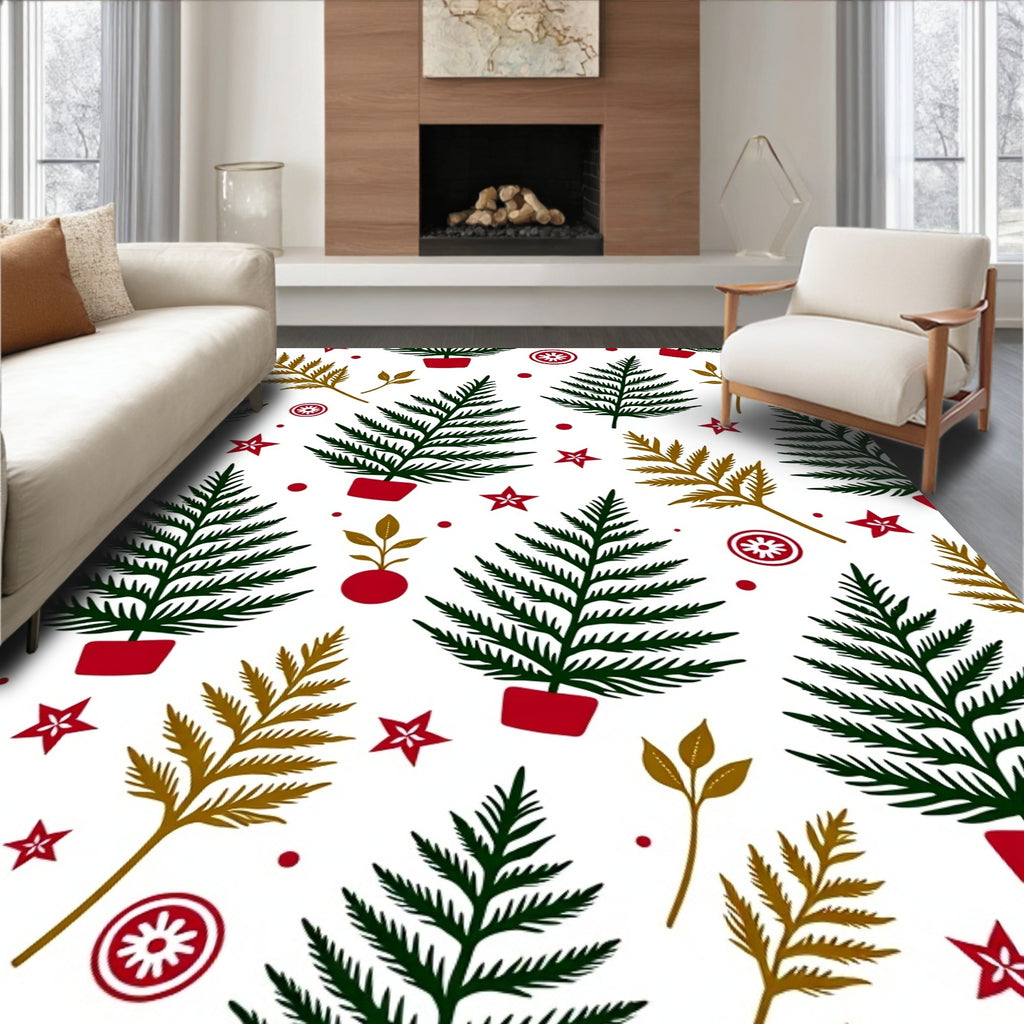 Red Green Festive Pine Branch Arrangement Rug