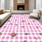 Pink Rose Gingham Pattern Rug
