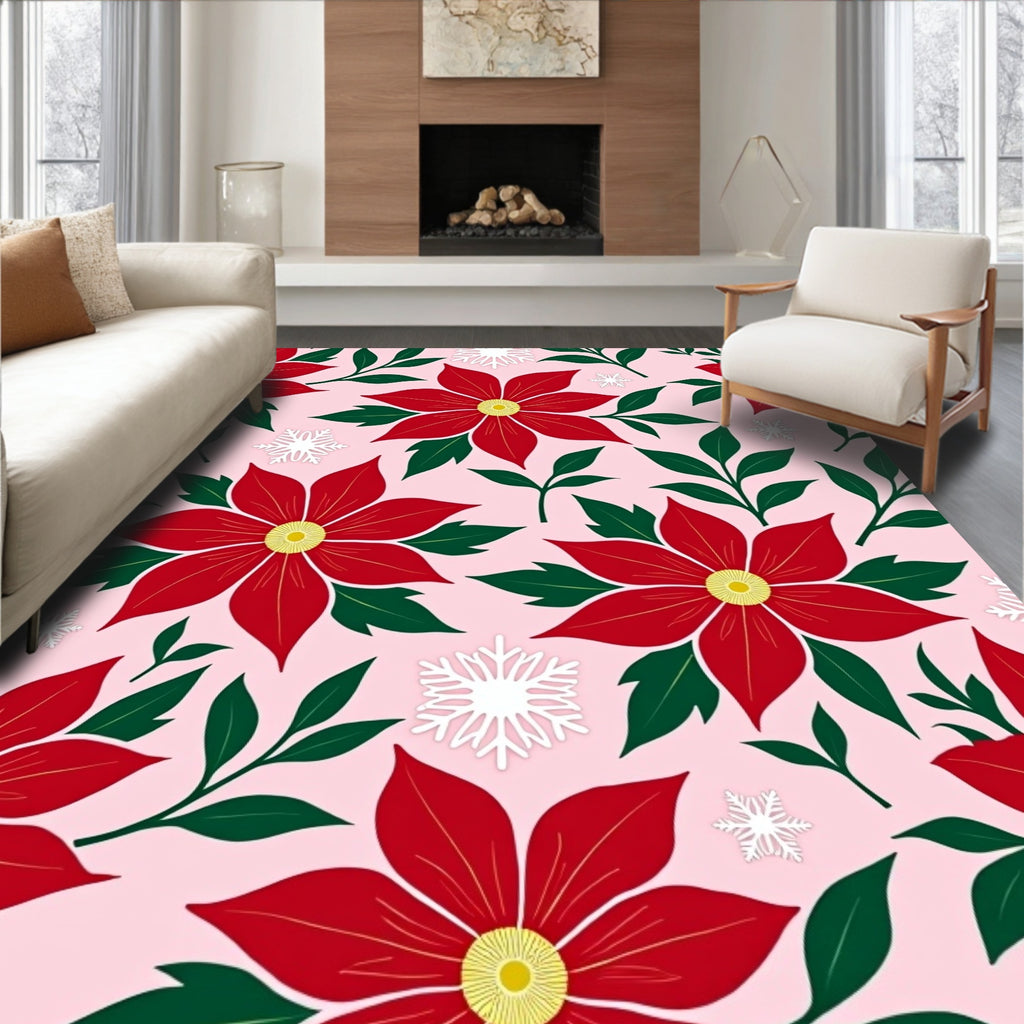 Red Flower Snowflake Pattern Design Rug
