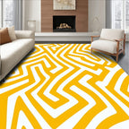 Bold Yellow Geometric Maze Pattern Rug