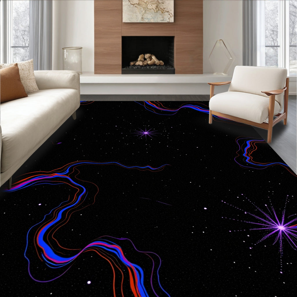 Abstract Cosmic Swirls And Stars Design Rug