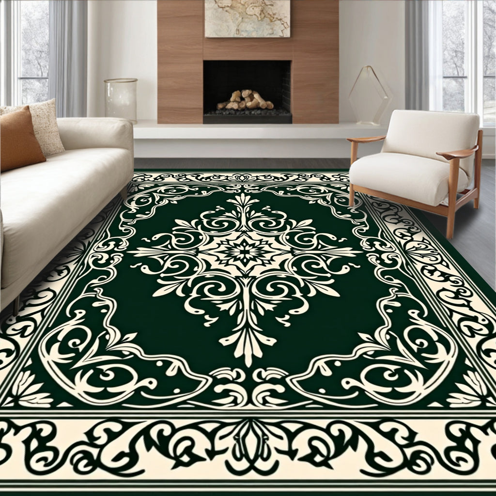 Ornate Vintage Floral Scroll Pattern Rug