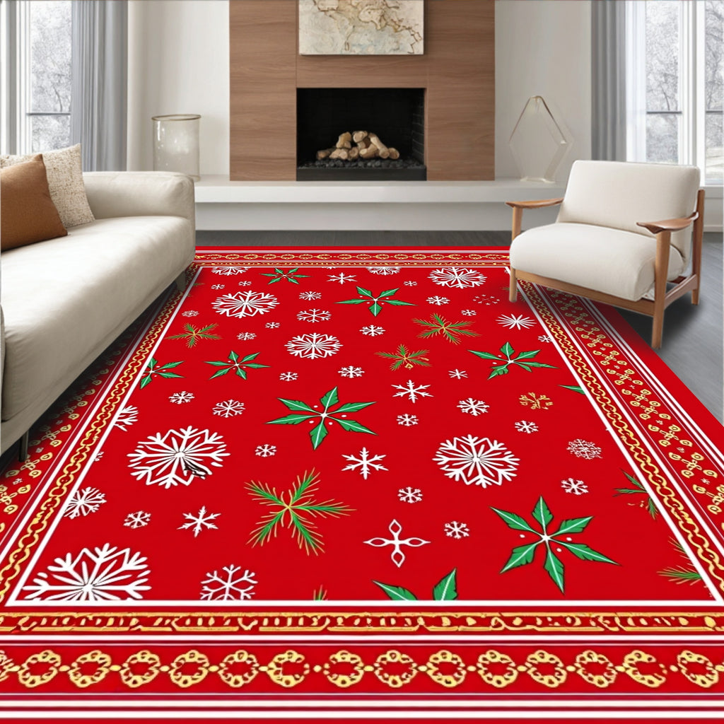 Festive Snowflake Poinsettia Design Rug