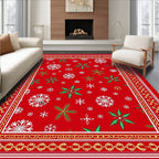 Festive Snowflake Poinsettia Design Rug