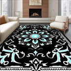 Black Teal Mandala Pattern Rug
