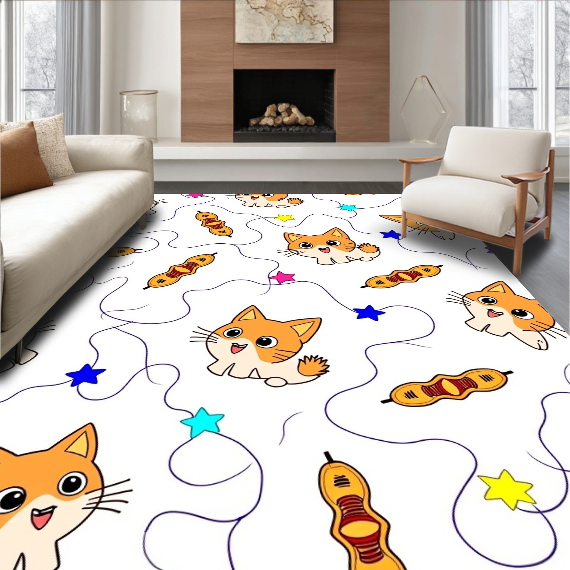 Whimsical Cat Star Pattern Rug
