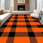 Bold Orange and Black Plaid Design Rug