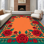 Bold Red Rose Floral Pattern Rug