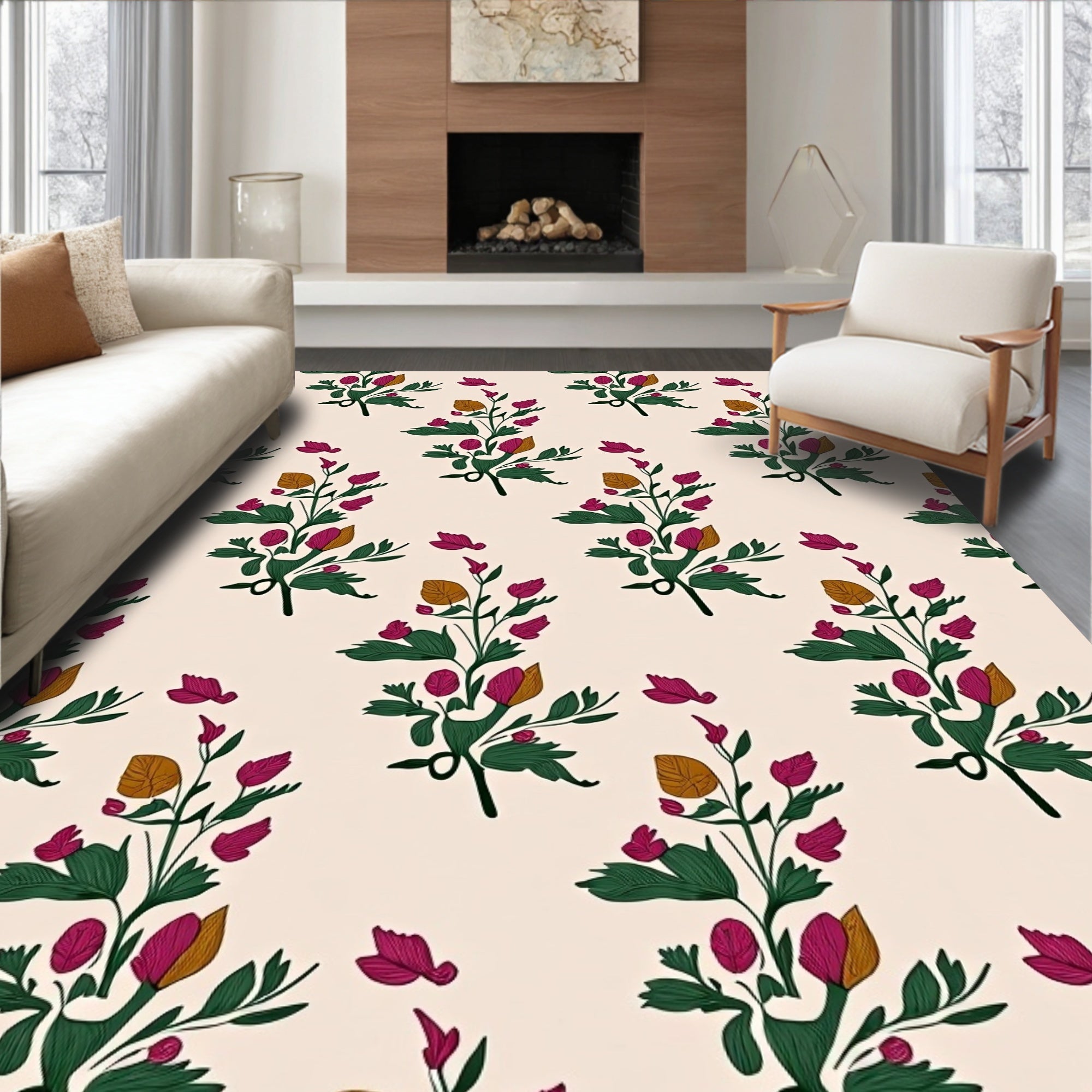 Delicate Floral Pattern with Burgundy Accents Rug