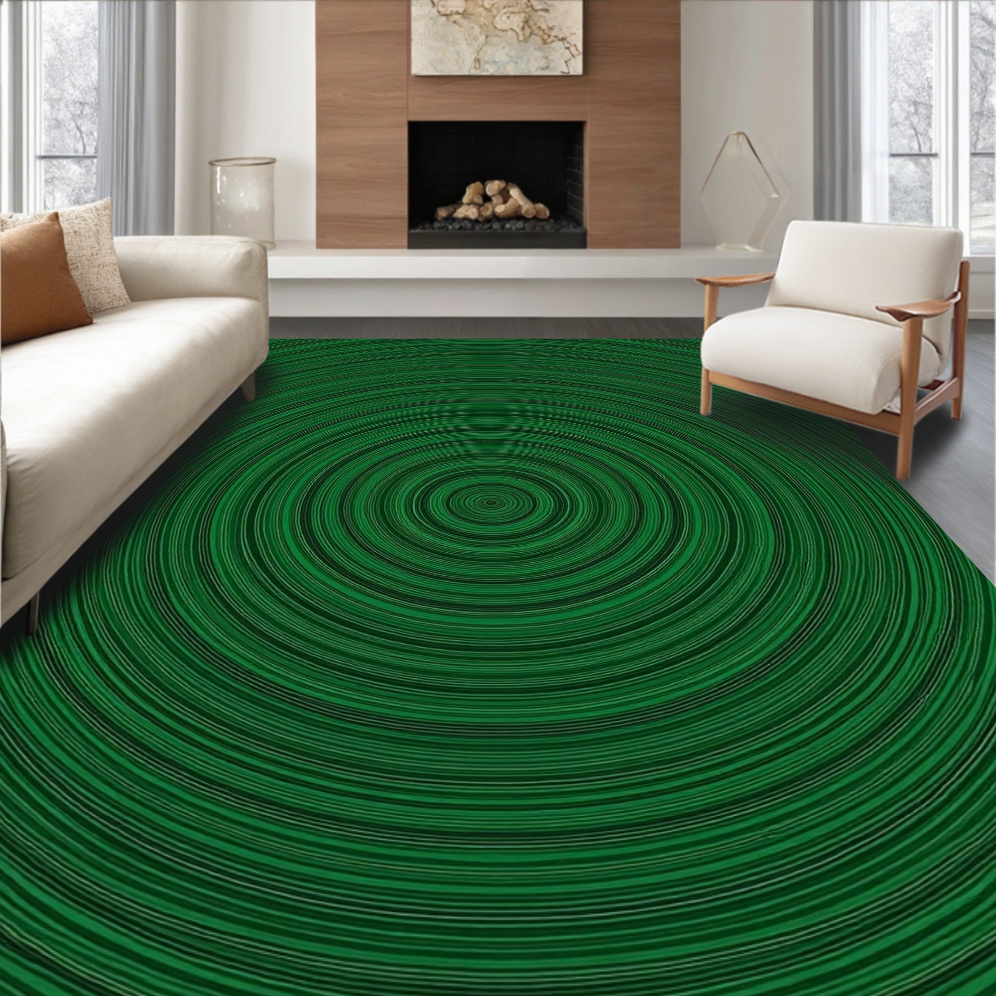 Green Concentric Circle Pattern Rug