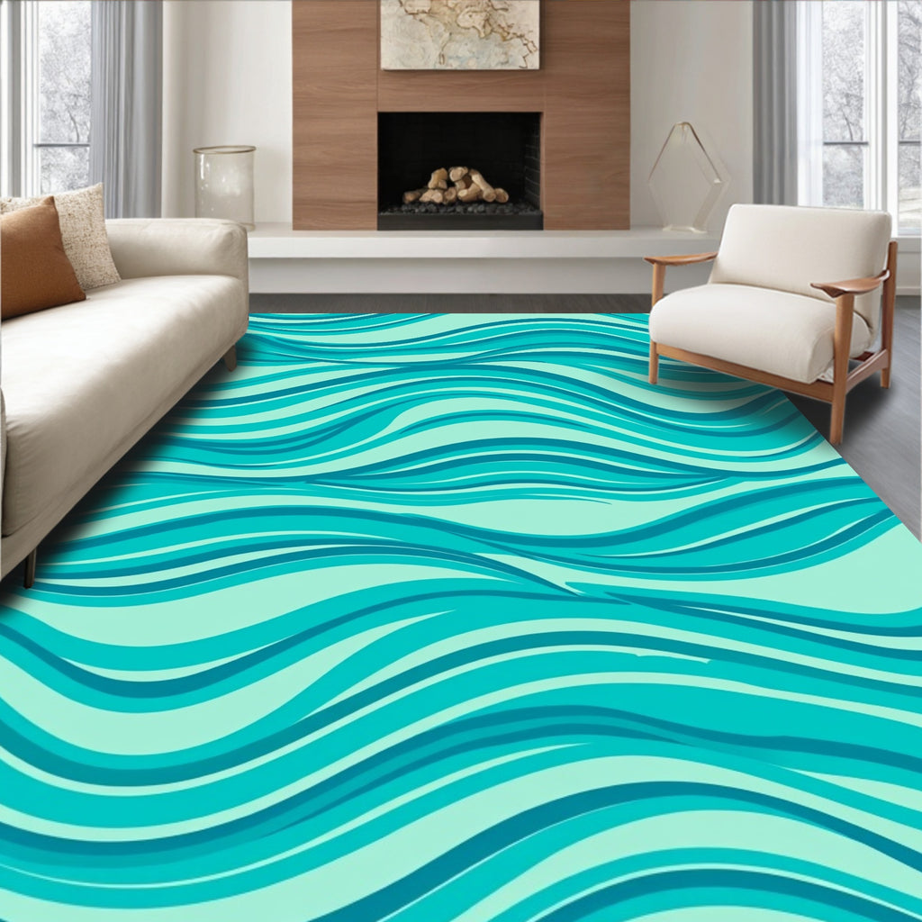Aqua Waves Abstract Pattern Rug