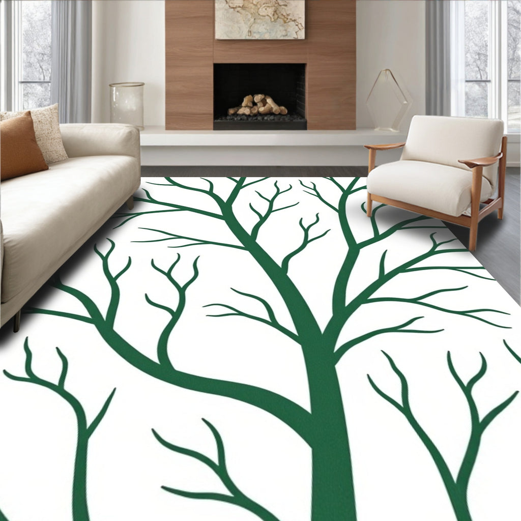 Dark Green Tree Branch Abstract Design Rug