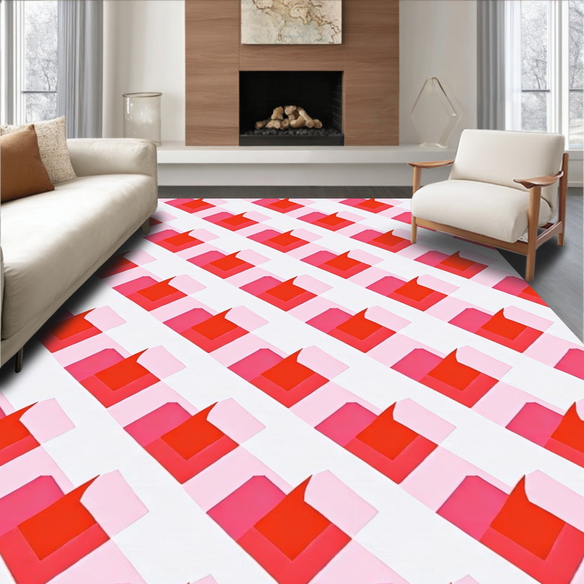 Geometric Heart Patterned Rug