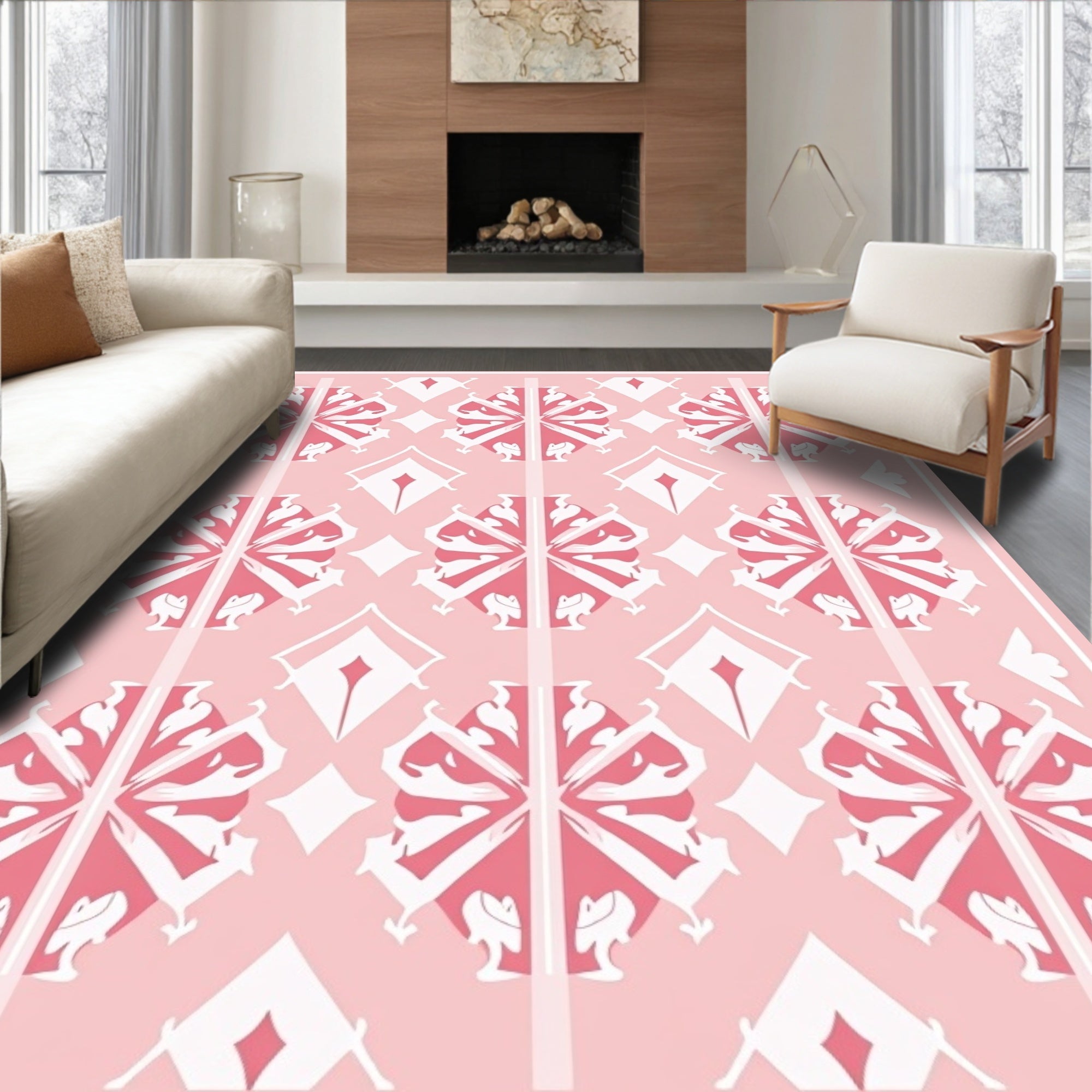 Delicate Pink Floral Geometric Pattern Rug