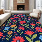 Retro Floral Blooms Pattern Design Rug