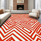 Bold Red Line Geometric Maze Rug