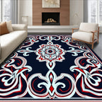 Ornate Red White Blue Floral Pattern Rug
