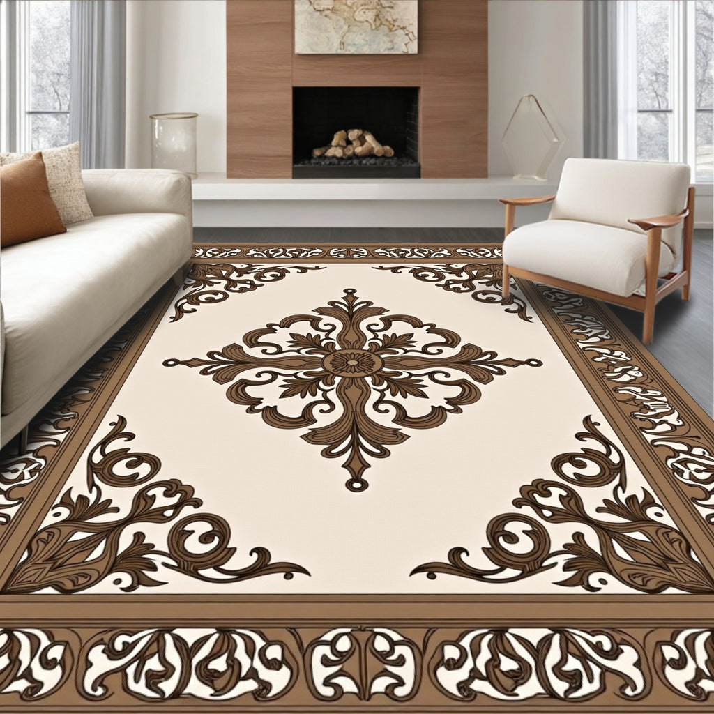 Ornate Classic Brown Scroll Rug