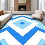 Azure Blue Geometric Diamond Pattern Rug