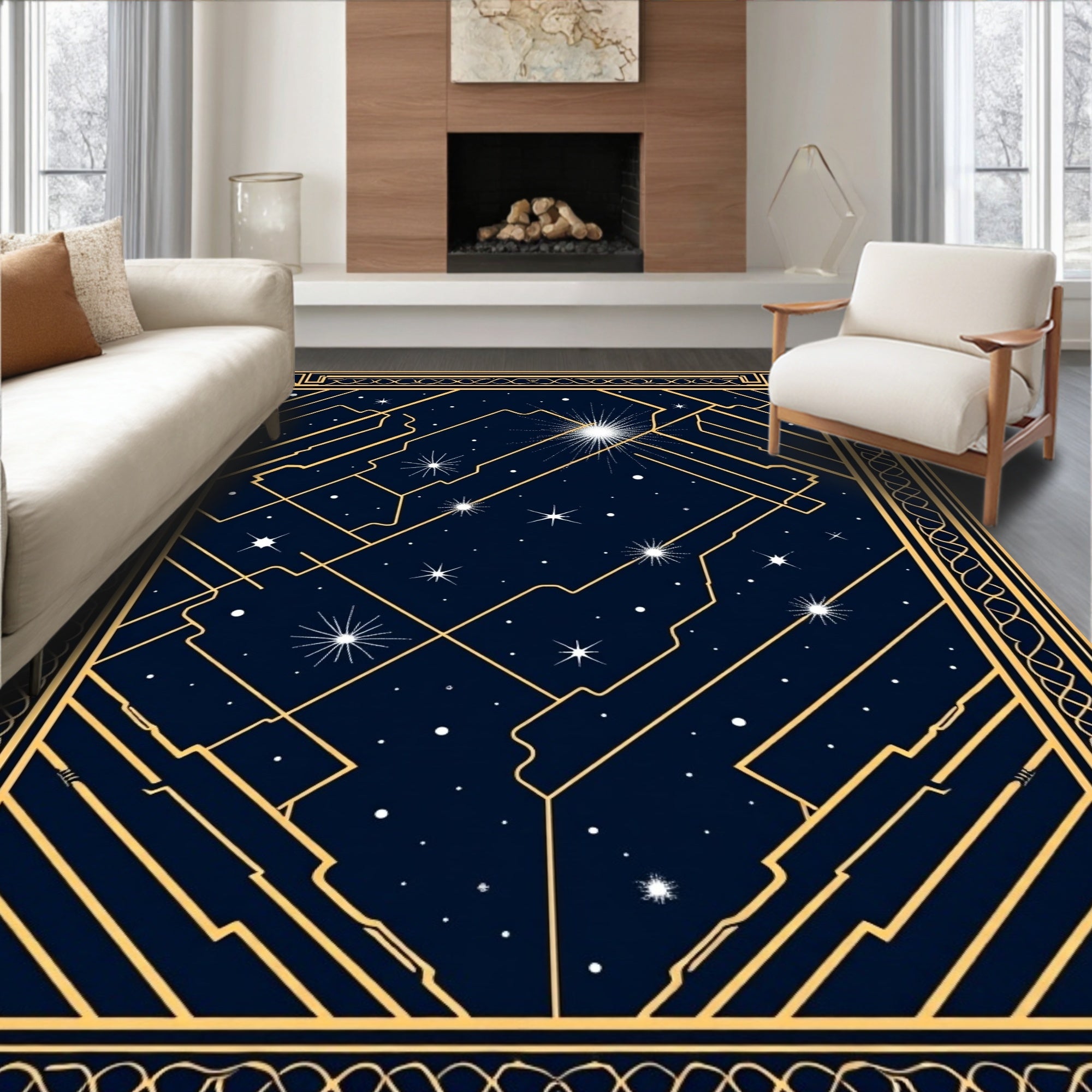 Art Deco Celestial Starburst Pattern Rug