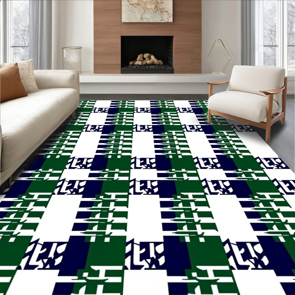 Bold Green Navy Plaid Design Rug