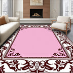 Pink Vintage Floral Scroll Pattern Rug