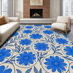 Bold Blue Floral Pattern Rug