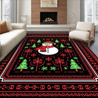 Festive Snowman and Trees Holiday Rug