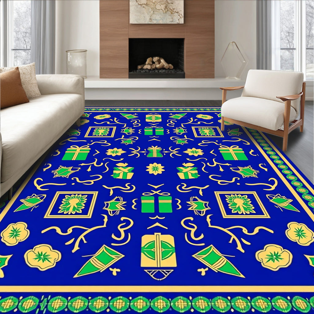 Whimsical Gifts Botanical Blue Yellow Rug