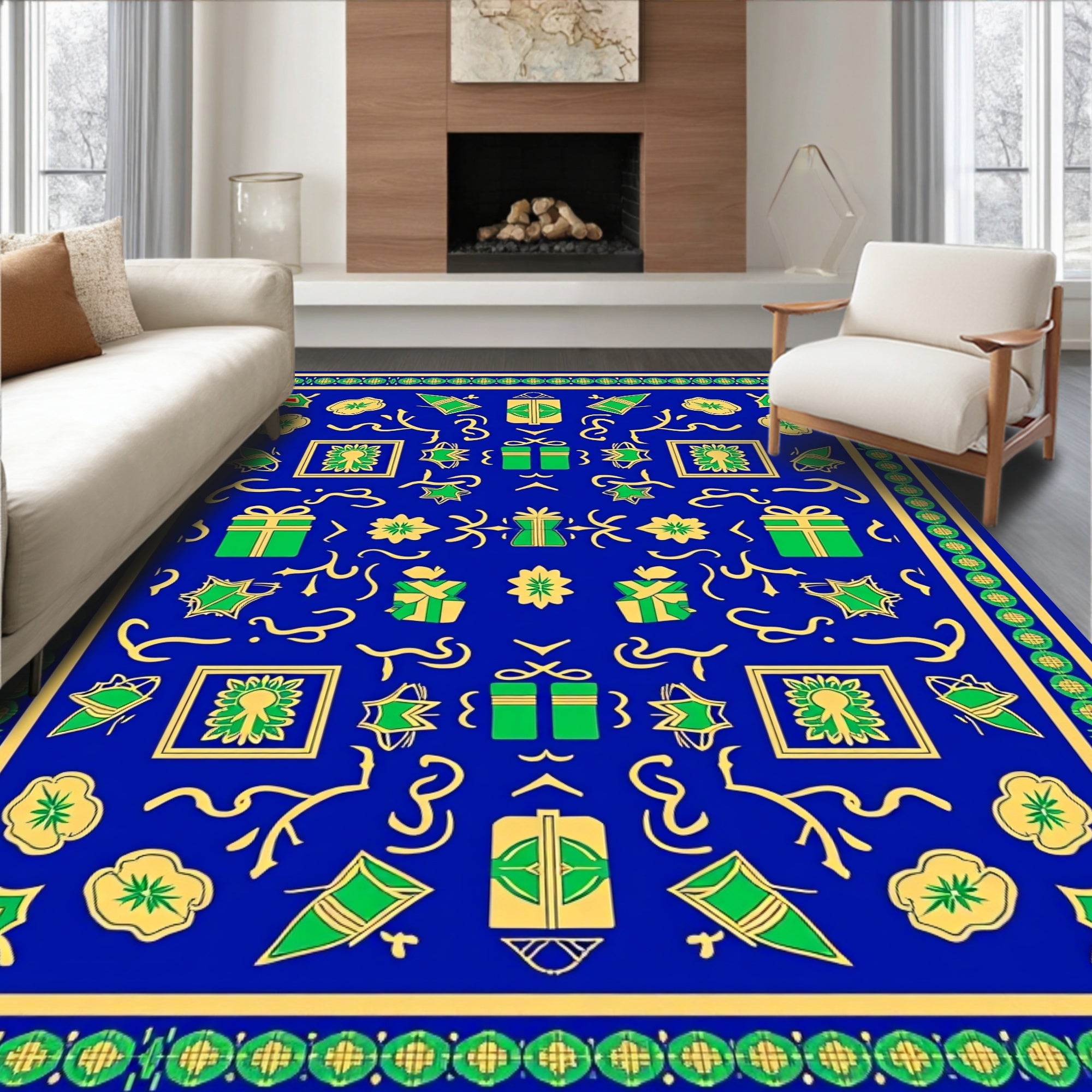 Whimsical Gifts Botanical Blue Yellow Rug