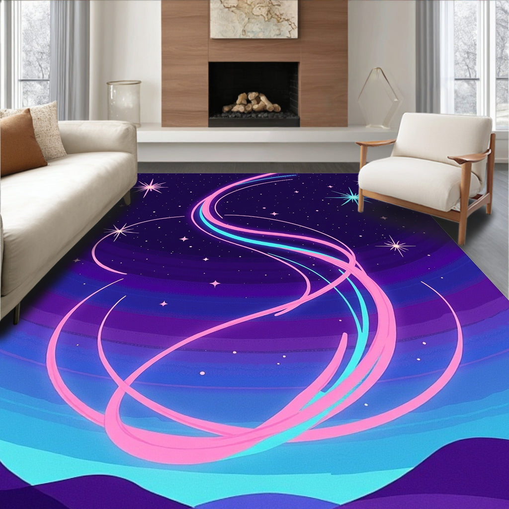 Neon Nebula Swirl Starry Sky Rug