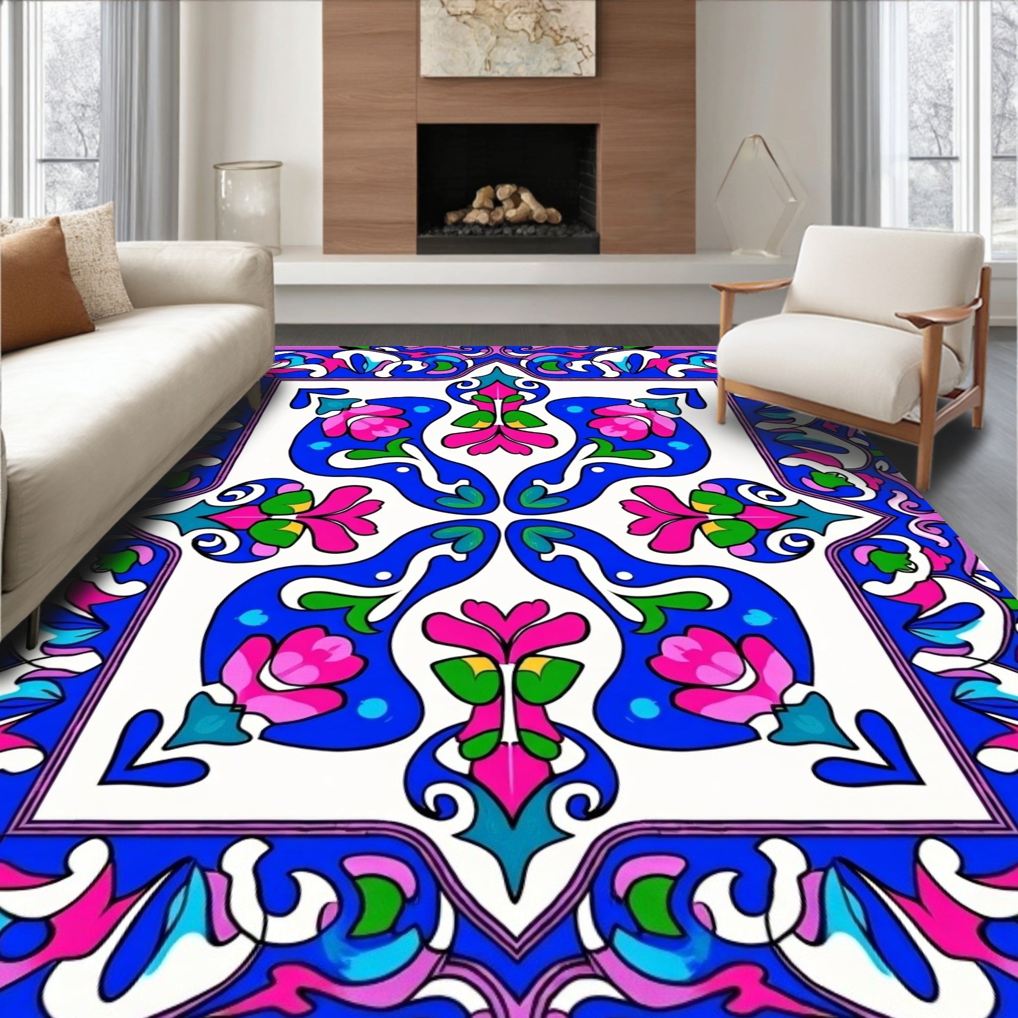 Vibrant Floral Mandala Pattern Rug
