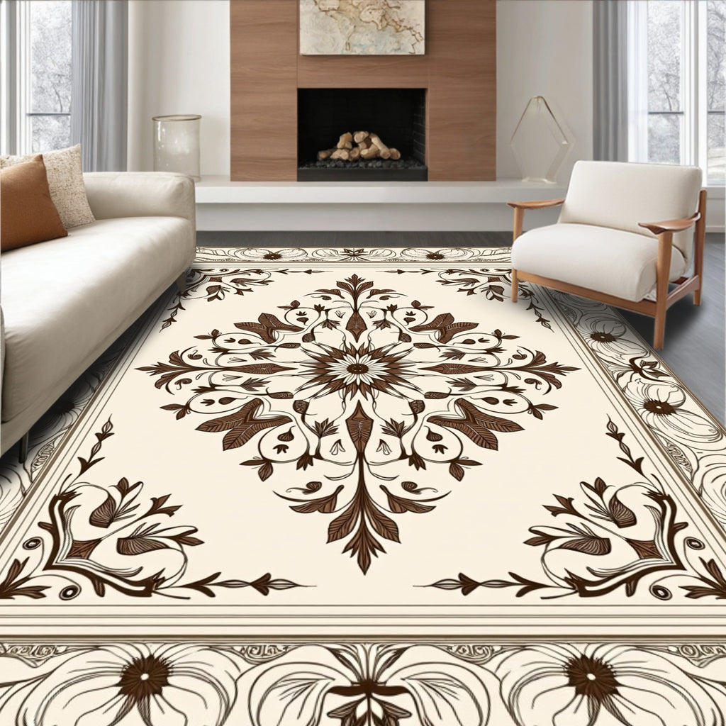 Elegant Floral Swirl Symmetry Rug