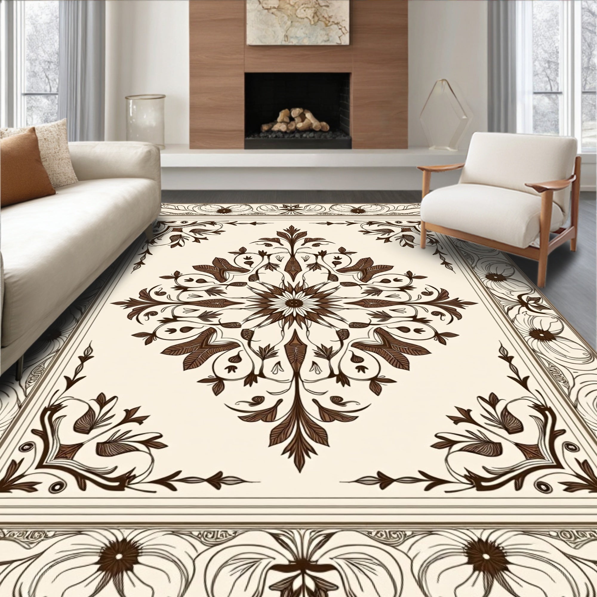 Elegant Floral Swirl Symmetry Rug