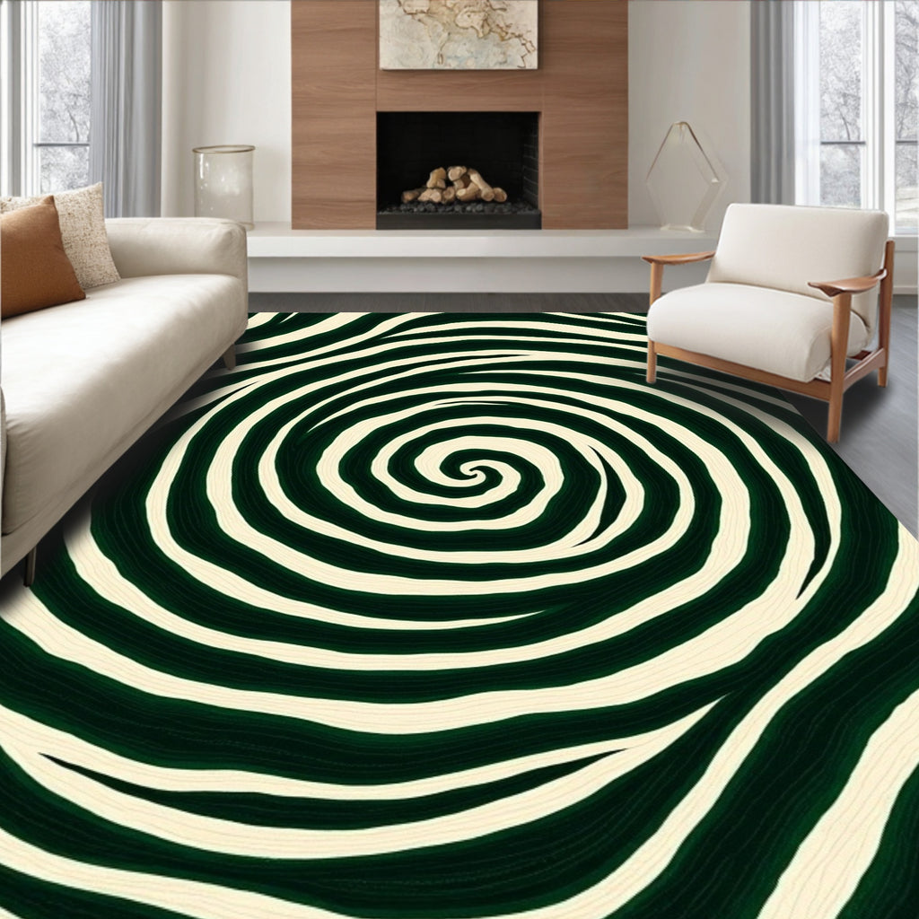 Green Swirl Abstract Pattern Rug