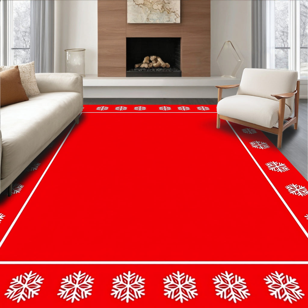 Red Snowflake Border Pattern Rug