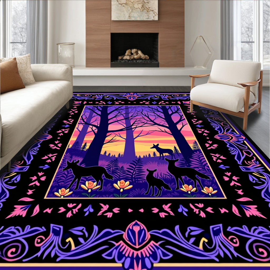 Enchanted Forest animals Bordered Design Rug