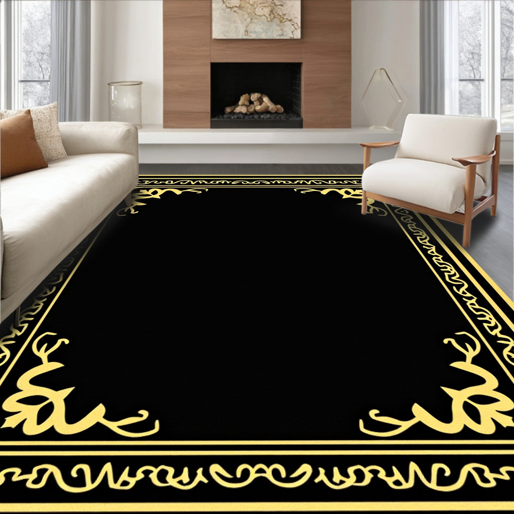 Black Gold Ornate Vintage Border Rug