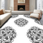 Monochrome Floral Medallion Pattern Rug