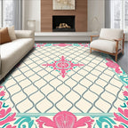 Elegant Pink Teal Floral Lattice Rug